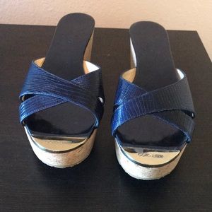Dark Navy Printed Jimmy Choo Sandal Wedge